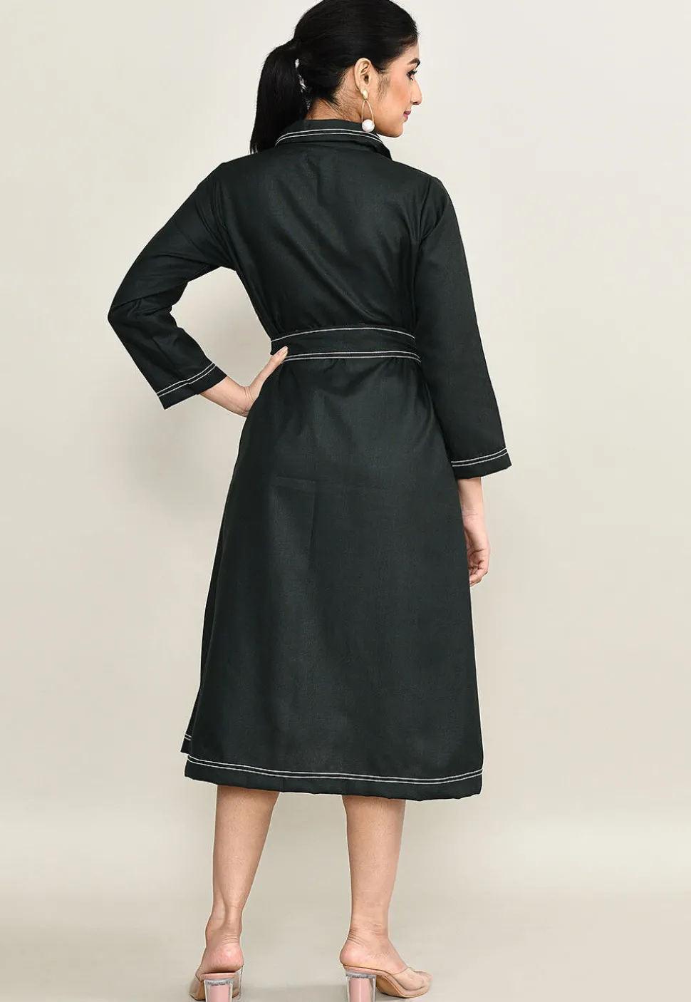 Embroidered Pure Cotton Midi Dress in Black
