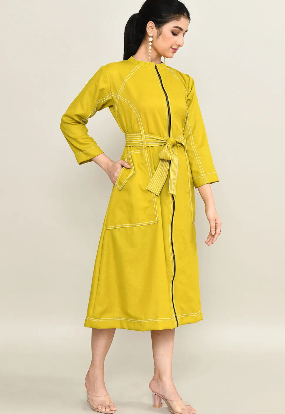 Embroidered Pure Cotton Midi Dress in Light Green