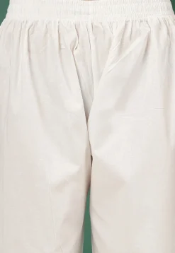 Embroidered Pure Cotton Palazzo in Off White