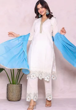 Embroidered Pure Cotton Pakistani Suit in White