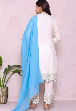 Embroidered Pure Cotton Pakistani Suit in White