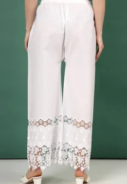 Embroidered Pure Cotton Palazzo in White