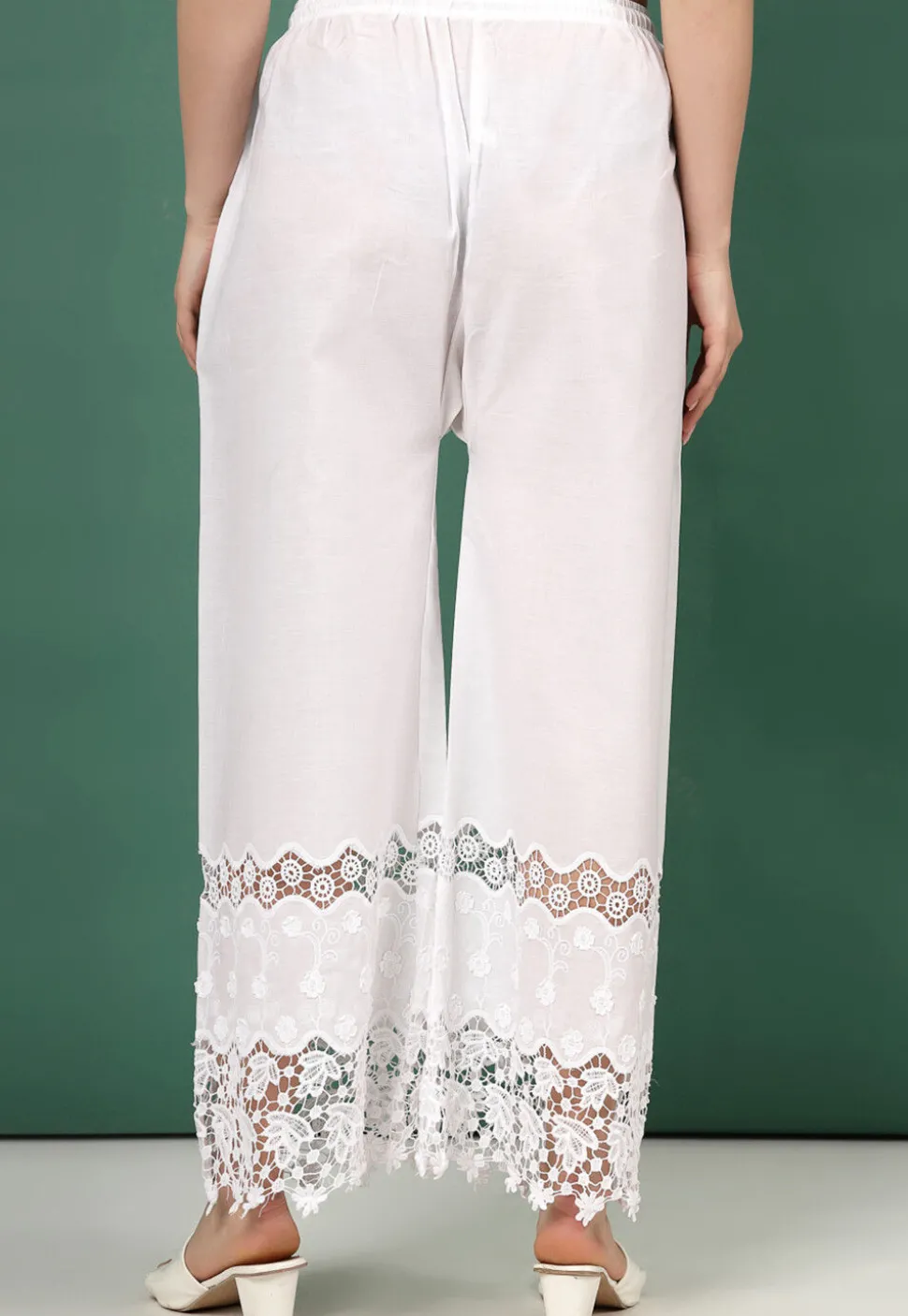 Embroidered Pure Cotton Palazzo in White