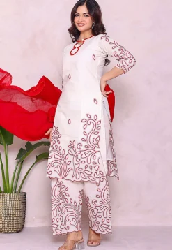 Embroidered Pure Cotton Pakistani Suit in Off White