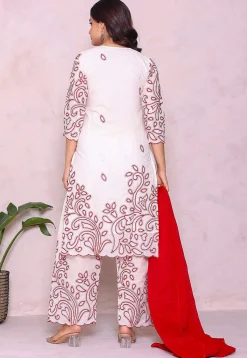 Embroidered Pure Cotton Pakistani Suit in Off White