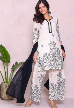 Embroidered Pure Cotton Pakistani Suit in Off White