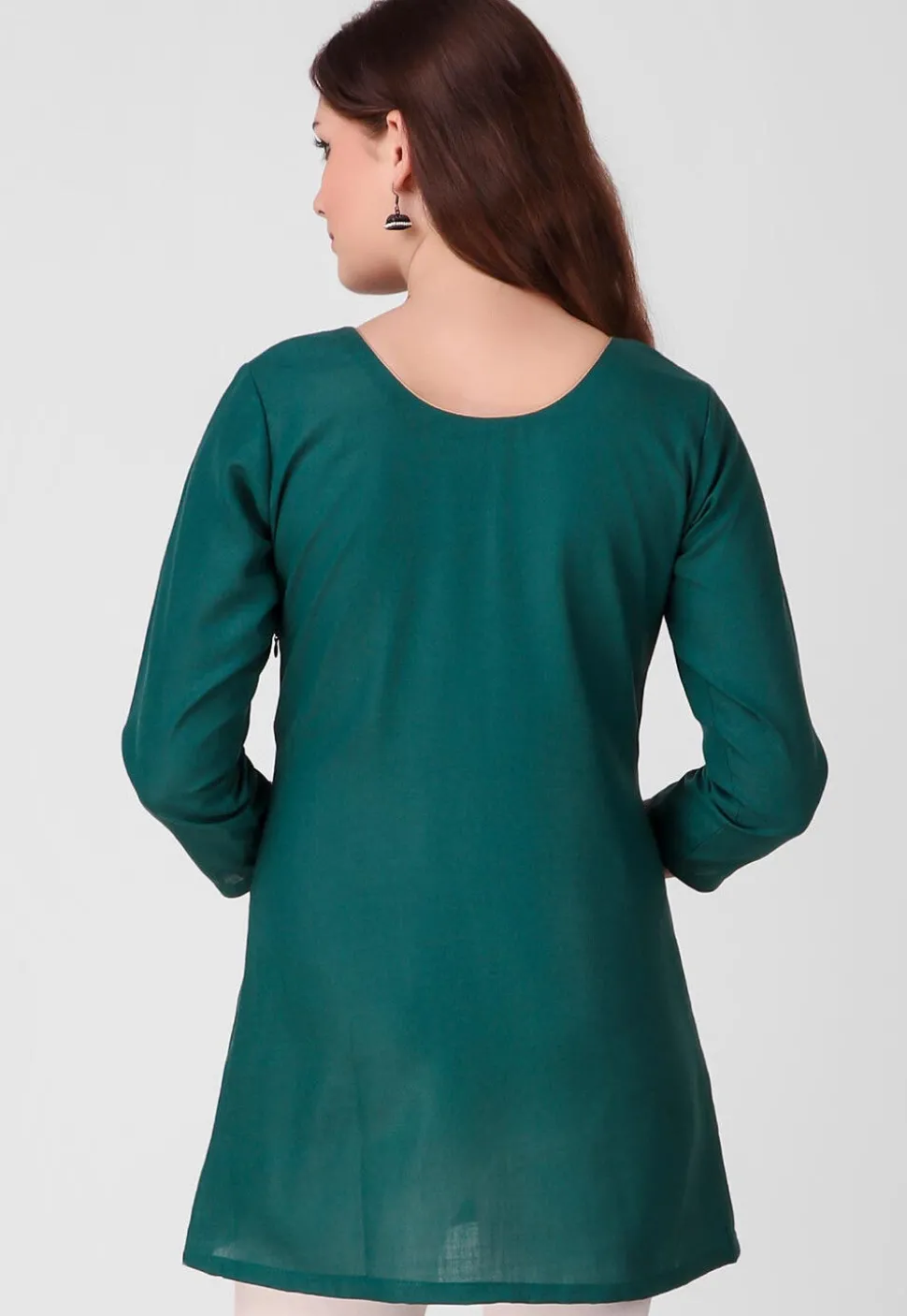 Embroidered Pure Cotton Short Kurti in Dark Teal Green