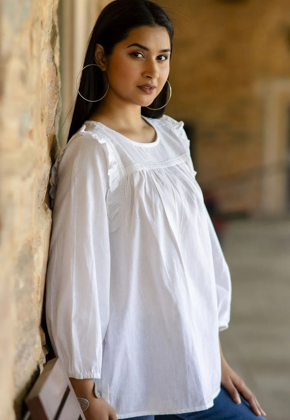 Embroidered Pure Cotton Tunic in White