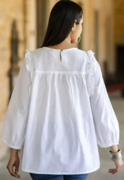 Embroidered Pure Cotton Tunic in White