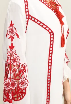 Embroidered Pure Crepe Midi Dress in White