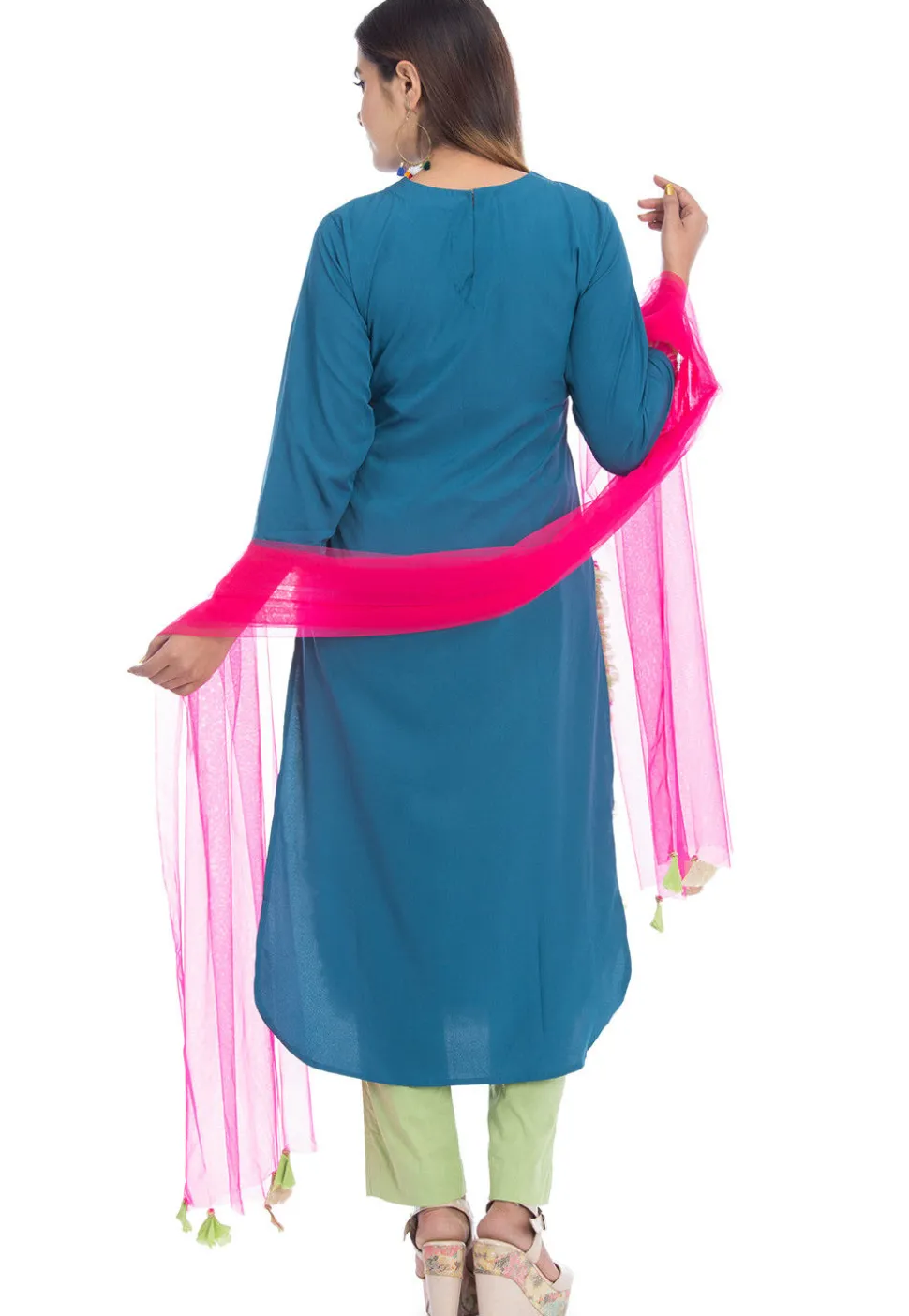 Embroidered Pure Crepe Pakistani Suit in Teal Blue