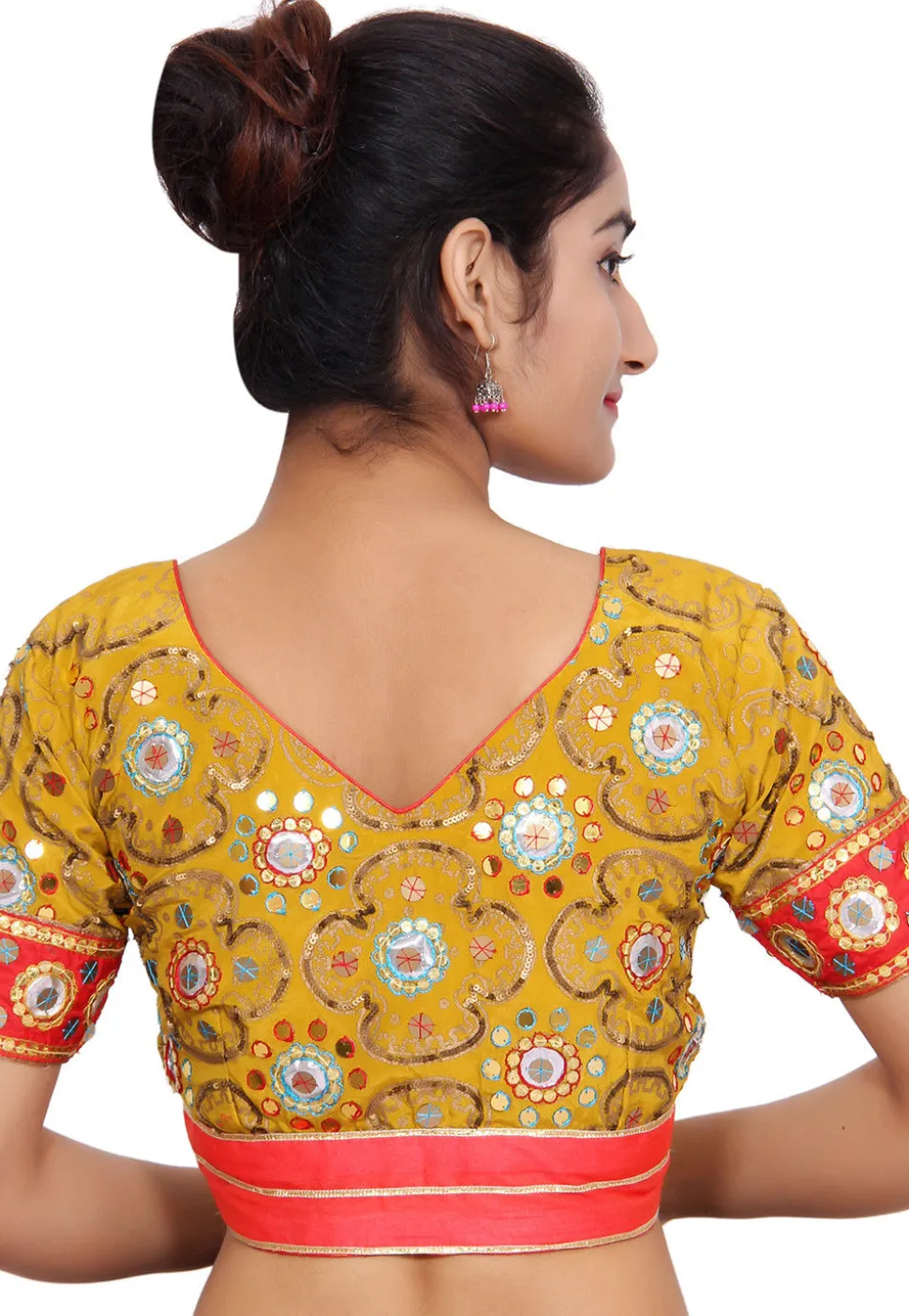 Embroidered Pure Crepe Padded Blouse in Olive Green