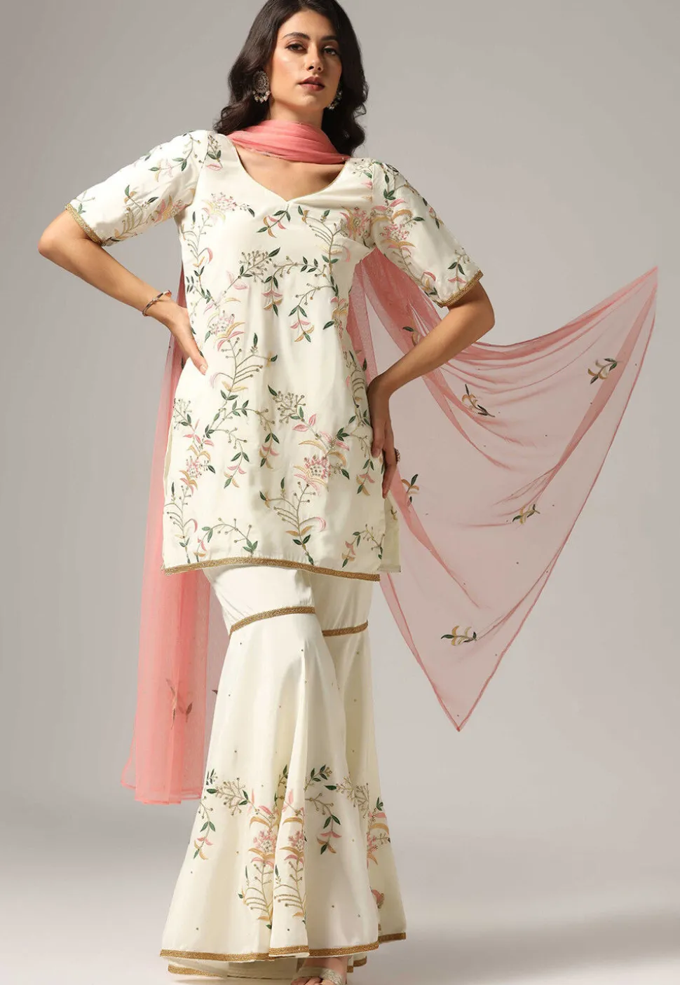 Embroidered Pure Crepe Pakistani Suit in Cream