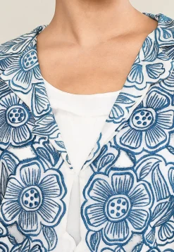 Embroidered Pure Crepe Top Set in White