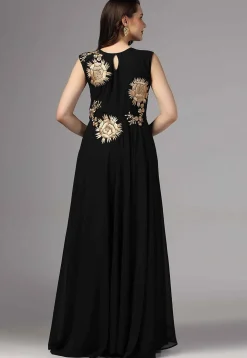 Embroidered Pure Georgette Gown in Black