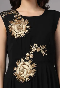 Embroidered Pure Georgette Gown in Black