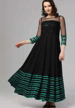 Embroidered Pure Georgette Gown in Black