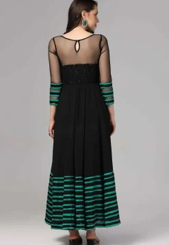 Embroidered Pure Georgette Gown in Black
