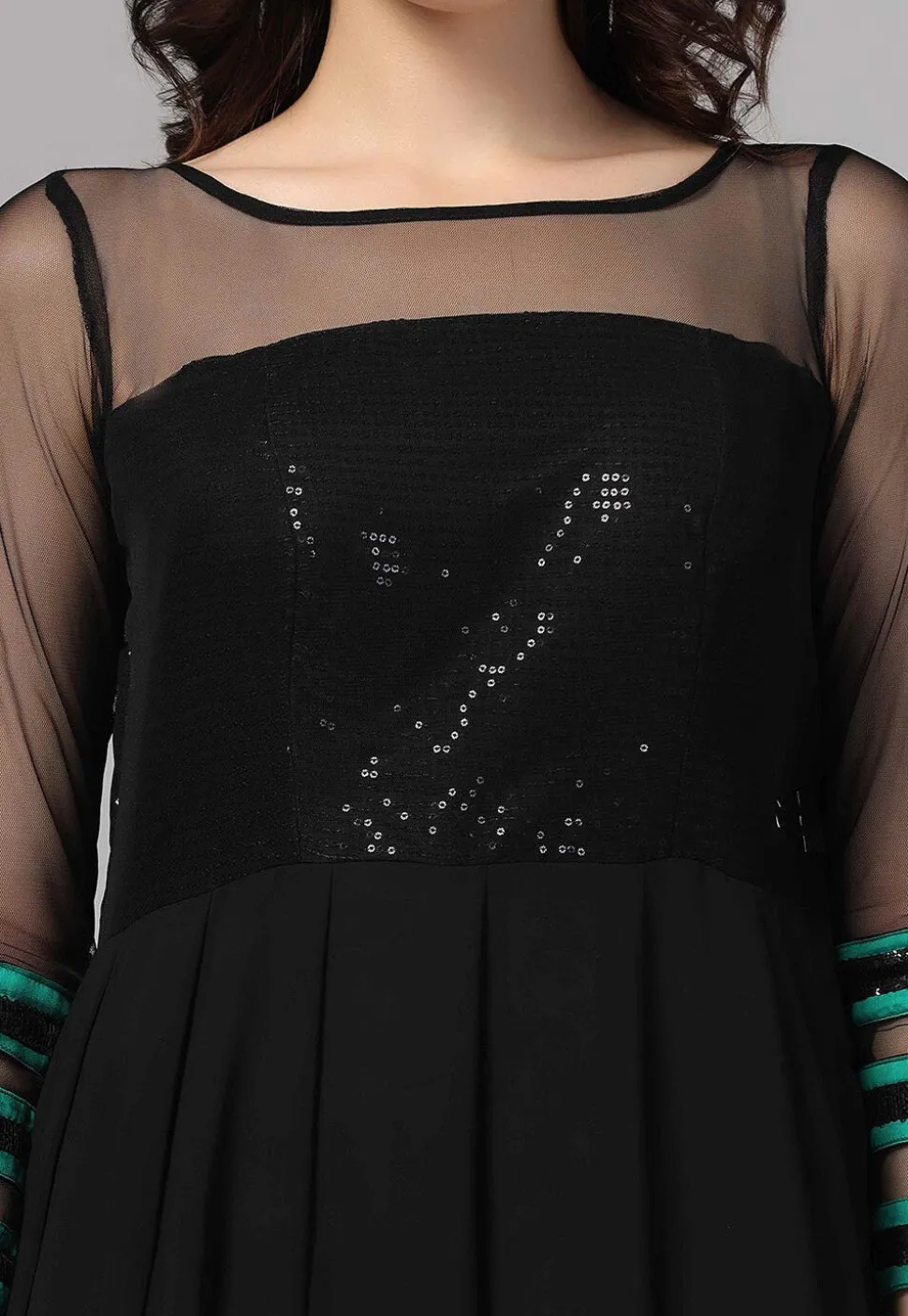 Embroidered Pure Georgette Gown in Black