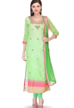 Embroidered Pure Georgette Straight Cut Suit in Light Green