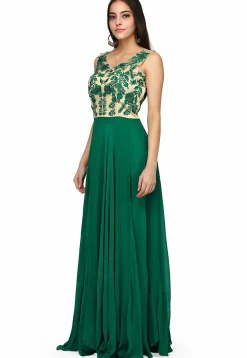 Embroidered Pure Georgette Gown in Beige and Green