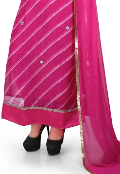 Embroidered Pure Kota Silk Straight Cut Suit in Fuchsia