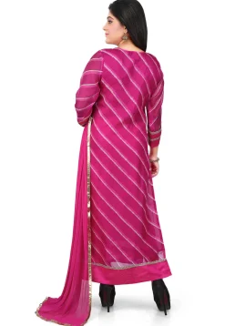 Embroidered Pure Kota Silk Straight Cut Suit in Fuchsia