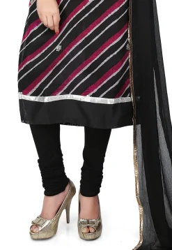 Embroidered Pure Kota Silk Straight Cut Suit in Black and Red