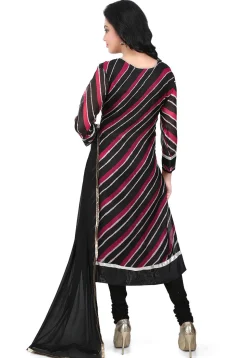 Embroidered Pure Kota Silk Straight Cut Suit in Black and Red