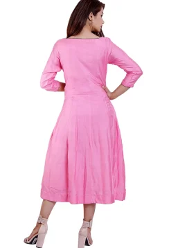 Embroidered Pure Matka Silk A Line Kurta in Pink