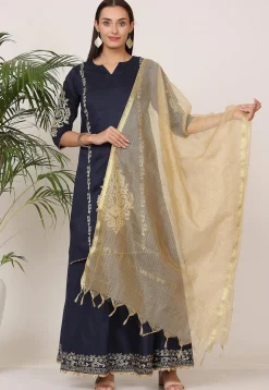 Embroidered Pure Silk Lehenga in Navy Blue