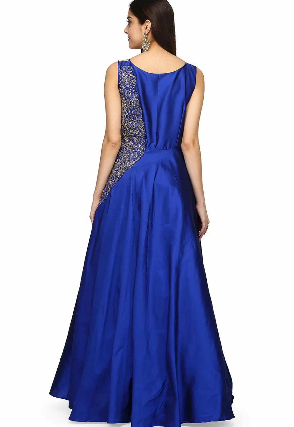 Embroidered Pure Taffeta Gown in Royal Blue