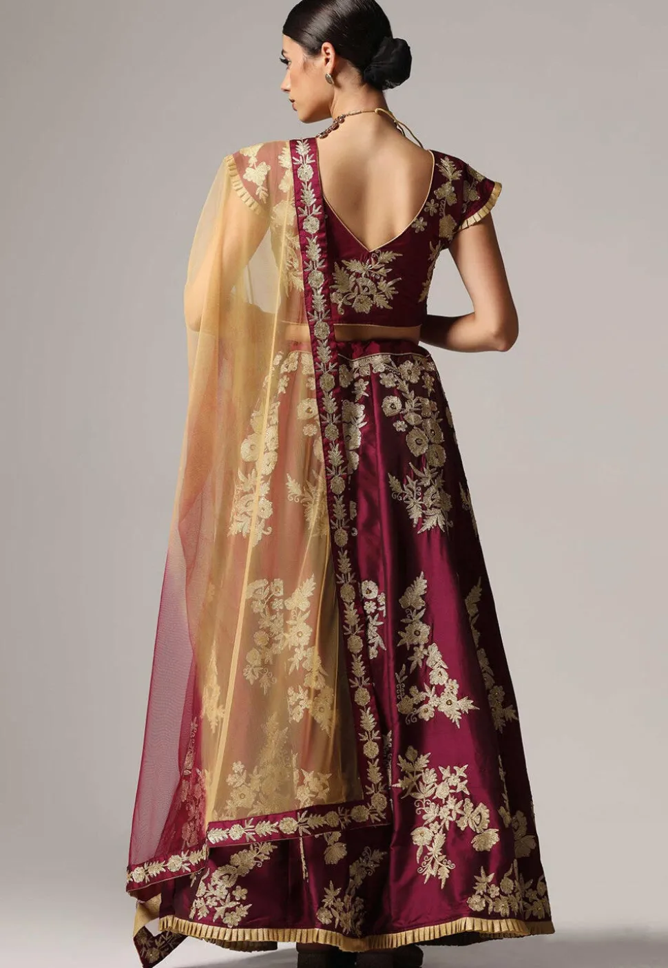 Embroidered Pure Taffeta Silk Lehenga in Magenta
