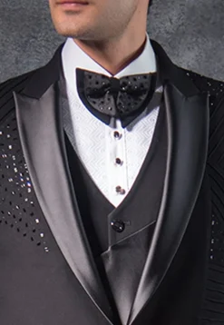 Embroidered Pure Terry Rayon Tuxedo Set in Black