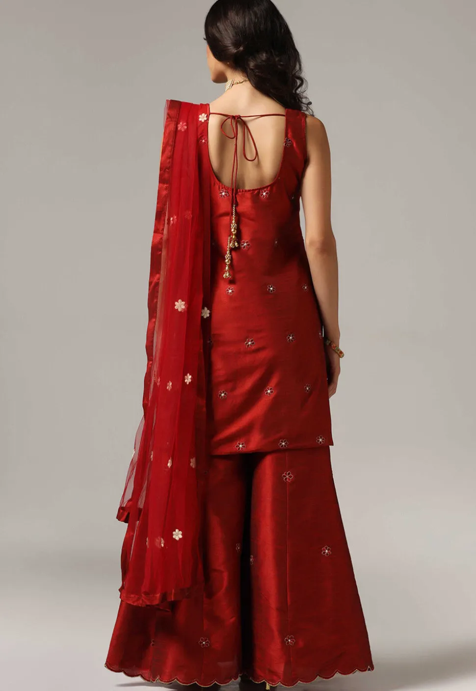 Embroidered Raw Silk Pakistani Suit in Maroon
