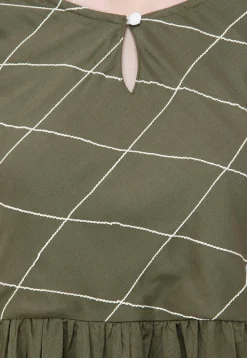 Embroidered Rayon A Line Kurta in Olive Green