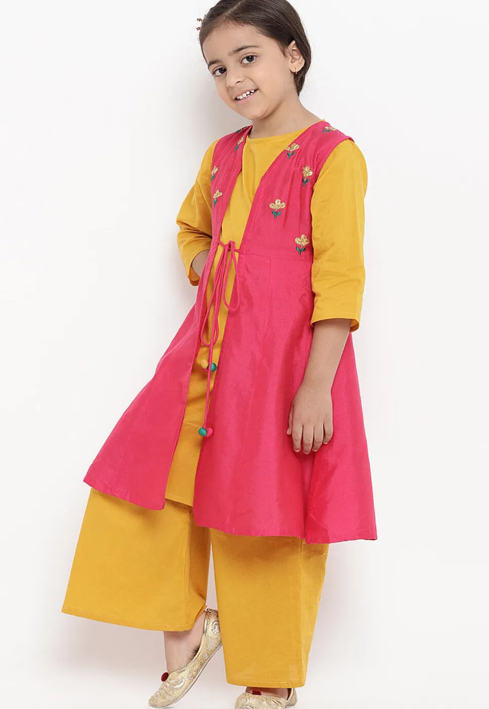 Embroidered Rayon A Line Kurta Set in Mustard