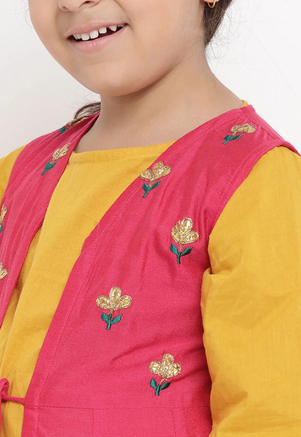 Embroidered Rayon A Line Kurta Set in Mustard