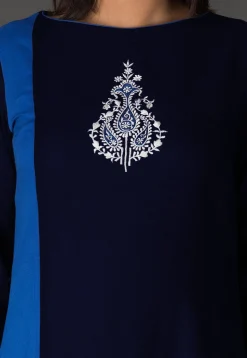 Embroidered Rayon A Line Suit in Blue