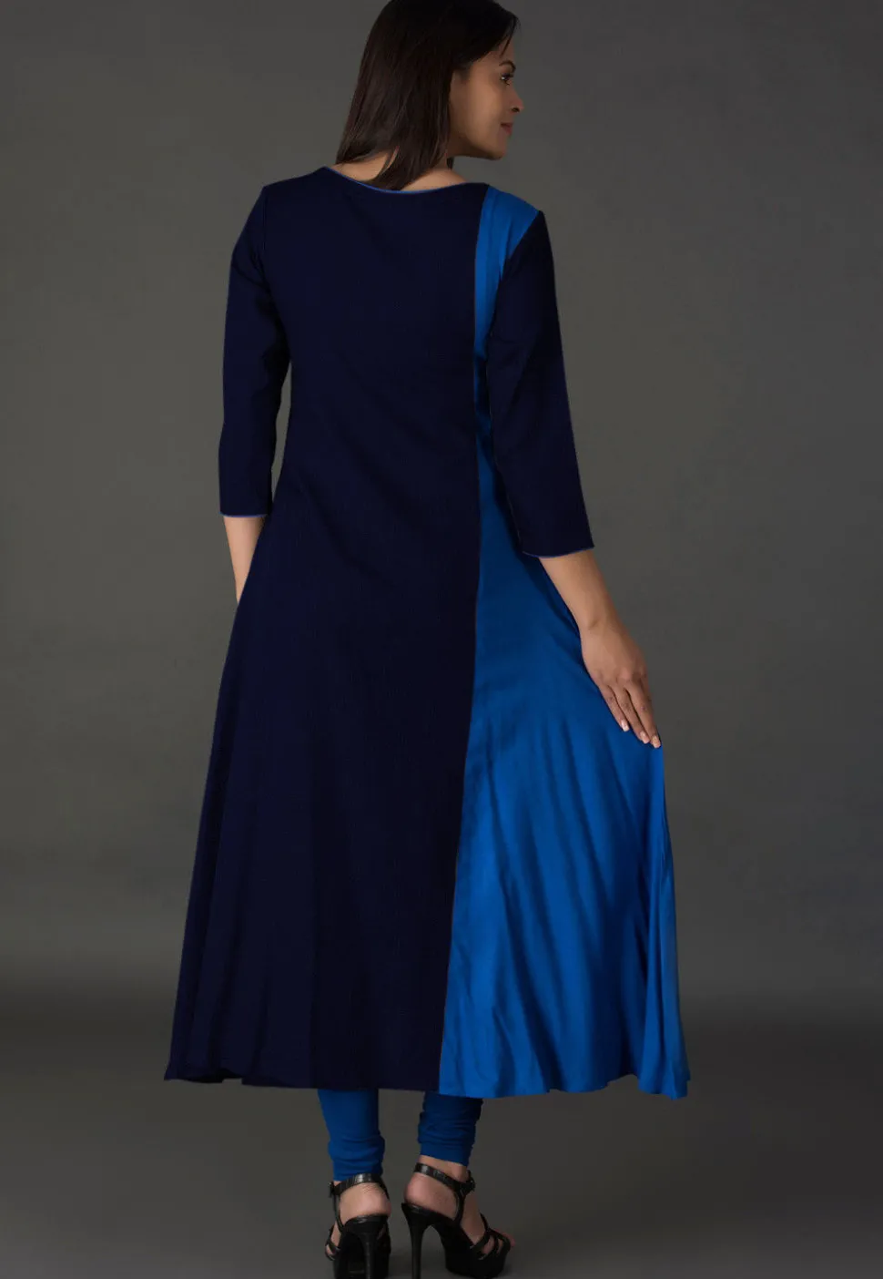 Embroidered Rayon A Line Suit in Blue