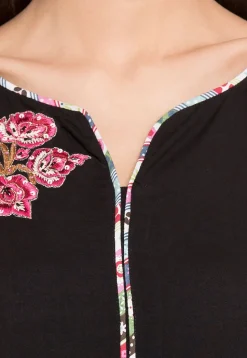 Embroidered Rayon Cotton Kurta in in Black and Fuchsia