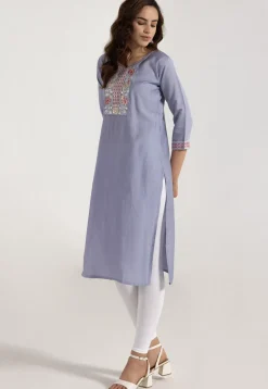 Embroidered Rayon Jacquard Straight Kurta in Light Purple