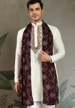 Embroidered Rayon Kurta in Off White
