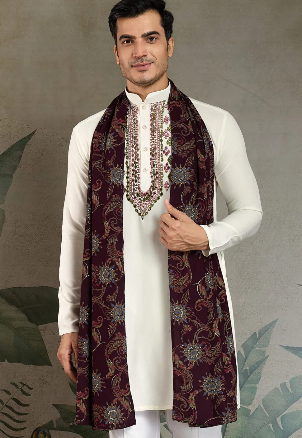 Embroidered Rayon Kurta in Off White