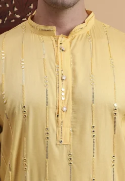Embroidered Rayon Kurta in Yellow