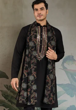 Embroidered Rayon Kurta in Black