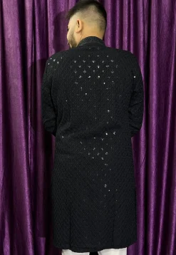 Embroidered Rayon Kurta in Black