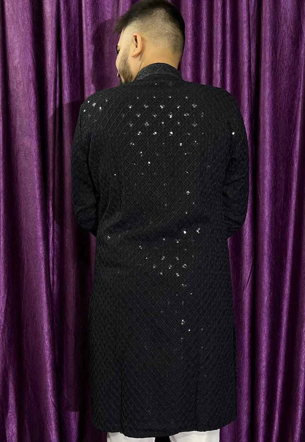 Embroidered Rayon Kurta in Black