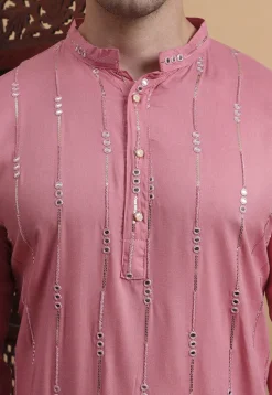 Embroidered Rayon Kurta in Pink