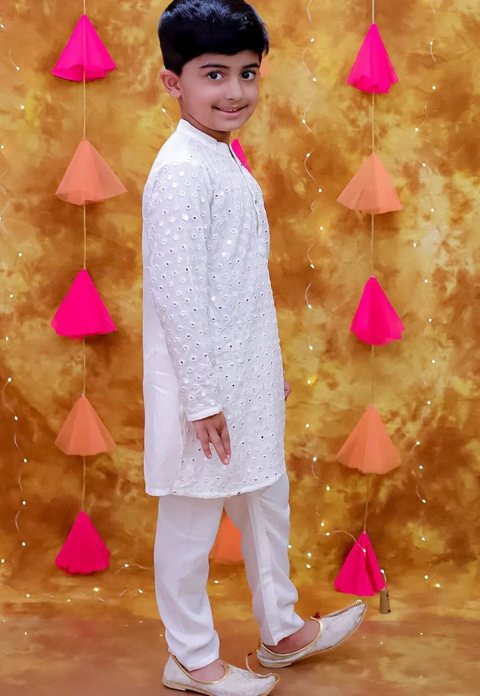 Embroidered Rayon Kurta Set in White